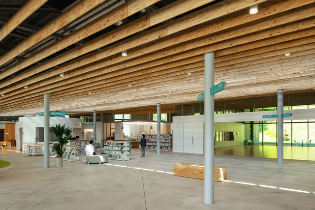 夕张市社区基地综合体 RESTA / Atelier BNK - 室内图, 图书馆, 表皮, 柱