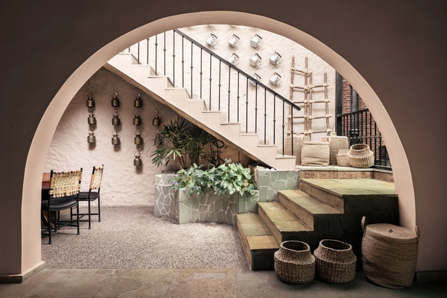 Baba’s Restaurant / Loop Design Studio - Interior Photography, Decoration & Ornament, Door, Arch, Facade, Arcade, Chair