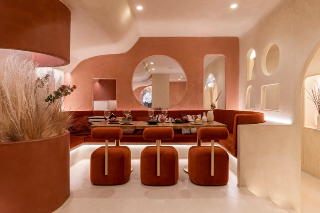 Restaurante Living Bakkali / Masquespacio - Fotografía interior, Interiores De Restaurantes Y Bares, Arco, Mesas, Sillas, Iluminación