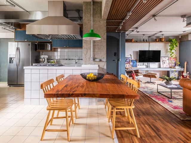 Apartamento Faria Lima / Pietro Terlizzi Arquitetura - Fotografia de Interiores, Interiores De Apartamentos, Cozinha, Viga, Mesa, Cadeira, Bancada