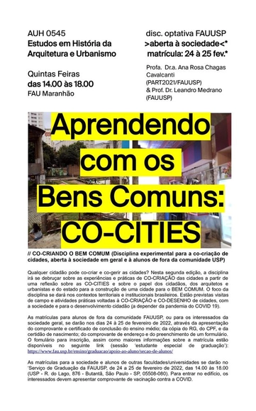Disciplina Optativa da FAUUSP - "Aprendendo com os Bens Comuns: CO-CITIES" - Imagem de Destaque