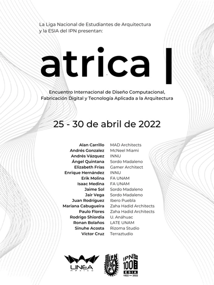 ATRICA: Encuentro Internacional de Diseño Computacional, Fabricación Digital y Tecnología Aplicada a la Arquitectura - Imagen Principal