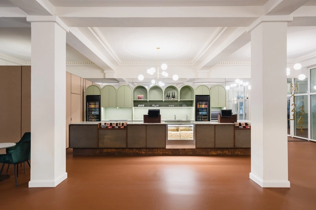 Yorck Kino Passage Cinema / Batek Architekten - Interior Photography, Adaptive Reuse, Kitchen, Countertop, Table, Chair