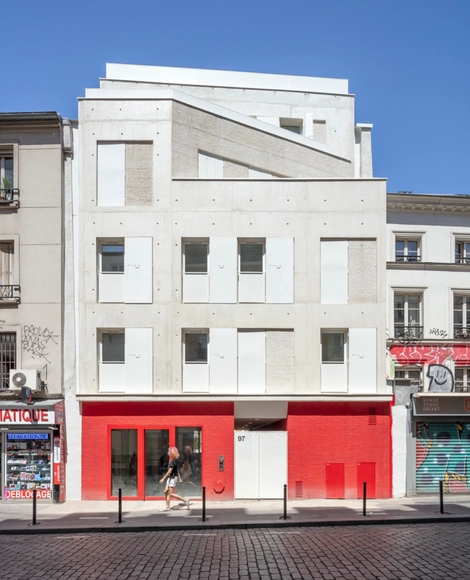 实木模块立面，街道与花园公寓 / rh+ architecture - 建筑图, 社会住房, 门, 表皮