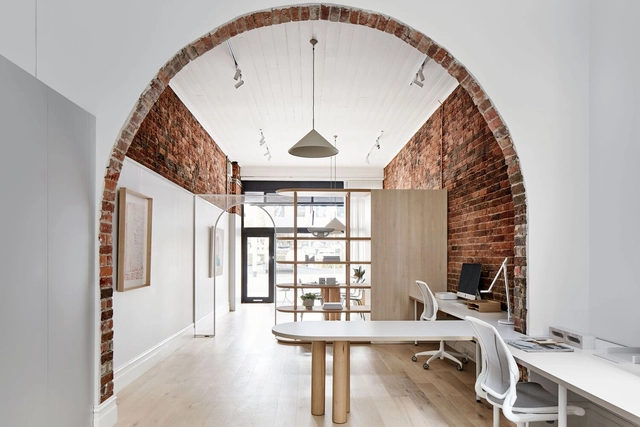 Hawthorn Studio / Wallis Design - Interior Photography, Offices Interiors, Beam, Arch, Table, Lighting, Chair