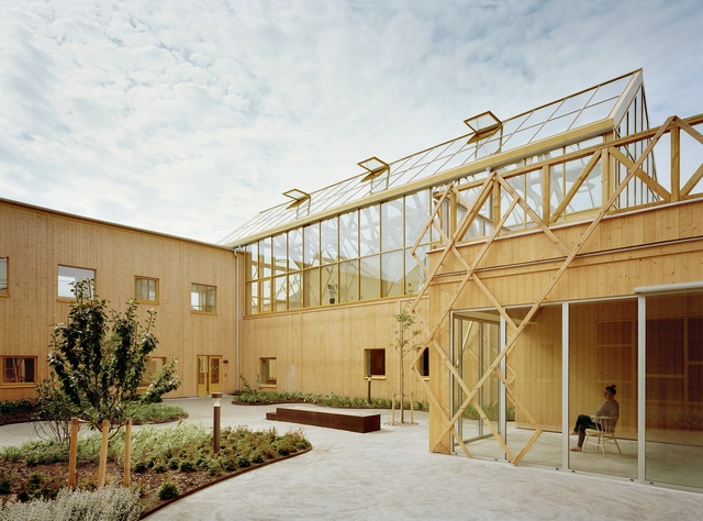 The Gardens Care Home / Marge Arkitekter - Exterior Photography, Healthcare , Courtyard, Facade, Beam