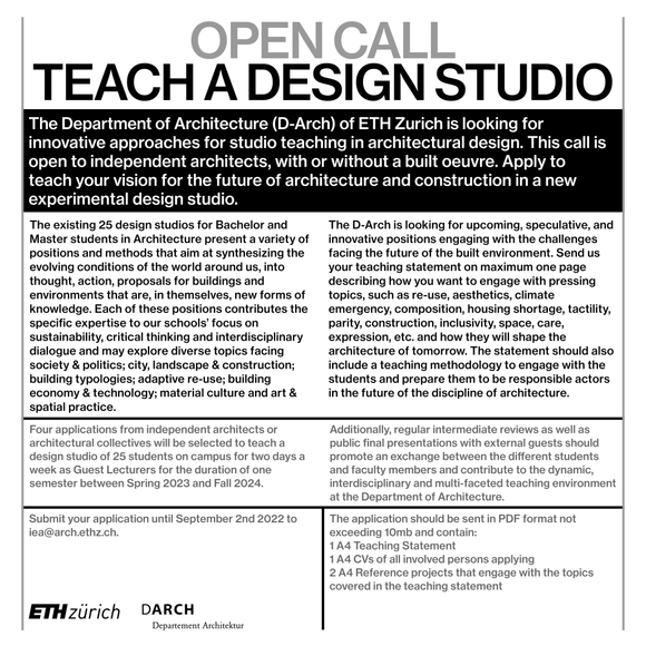 Open Call to teach a design Studio at ETH Zurich as a Guest Lecturer - Featured Image