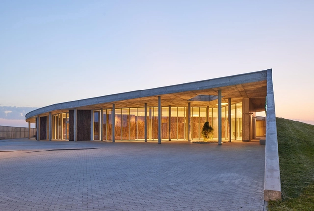 Crematorium The Tumulus / AEXN Architects - Exterior Photography,         Crematorium, Facade, Door, Beam