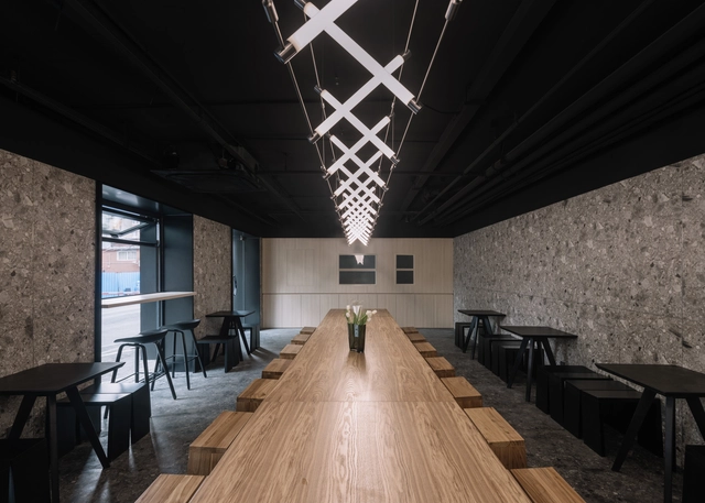 Noodlology Restaurant / MARS Studio - Interior Photography, Restaurant, Beam, Table, Lighting, Chair