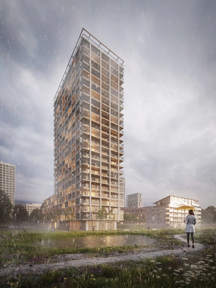 Construction Works Begin on Shigeru Ban's Hybrid Residential Tower in Belgium  - Featured Image