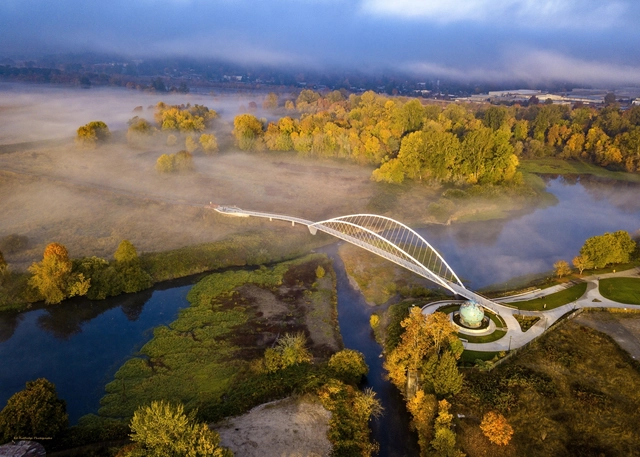 Peter Courtney Minto Island Bicycle and Pedestrian Bridge / Jiri Strasky + DOWL - Exterior Photography, Pedestrian Bridge, Forest, Coast