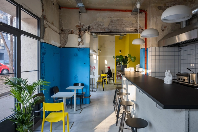 TT Eatery / FREYA Architects - Interior Photography, Restaurant & Bar Interiors, Kitchen, Door, Table, Chair, Countertop
