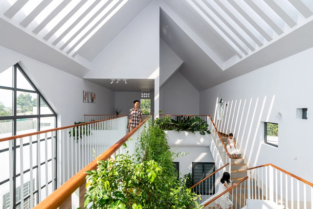 光线交替，聚居屋 / Story Architecture - 室内图, 独立住宅, 楼梯, 表皮, 扶手, 阳台, 门