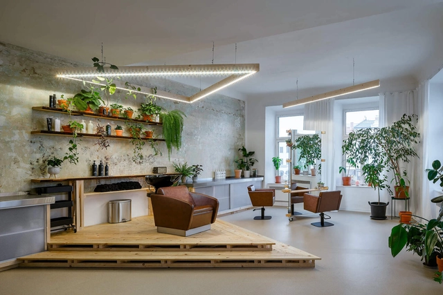 Art & Hair Studio / studio ondrejbelica - Interior Photography, Mixed Use Architecture, Kitchen, Beam, Table, Countertop, Chair