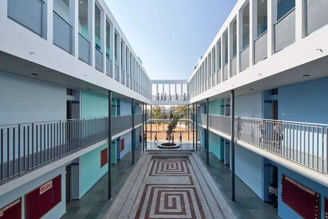 Vidyakula International School / Sudaiva Studio - Exterior Photography, Schools , Facade, Handrail, Balcony, Bench