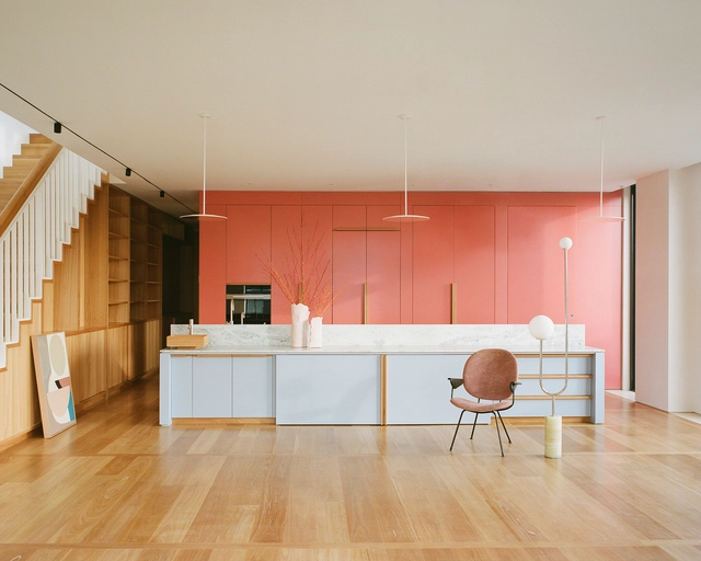 Elsternwick Penthouse / Office Alex Nicholls - Interior Photography, Apartment Interiors, Kitchen, Facade, Beam, Chair, Countertop, Table