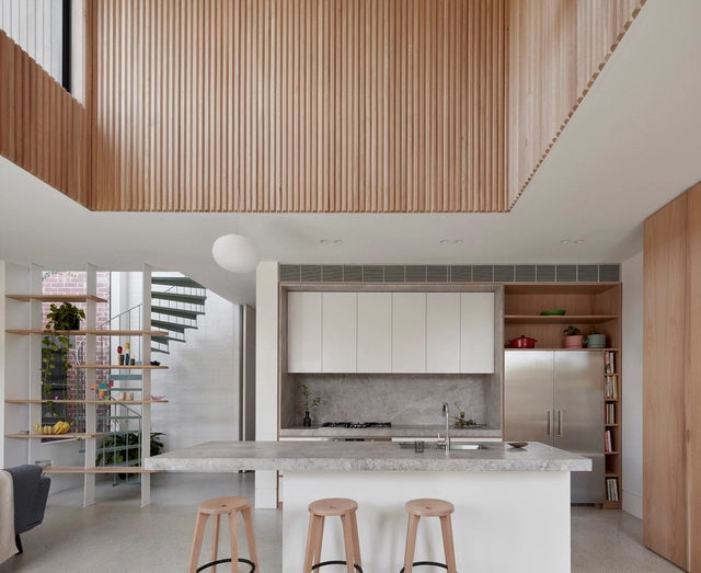 Farnham House / Foomann Architects - Interior Photography, Houses, Kitchen, Beam, Facade, Stairs, Handrail, Countertop, Chair, Table