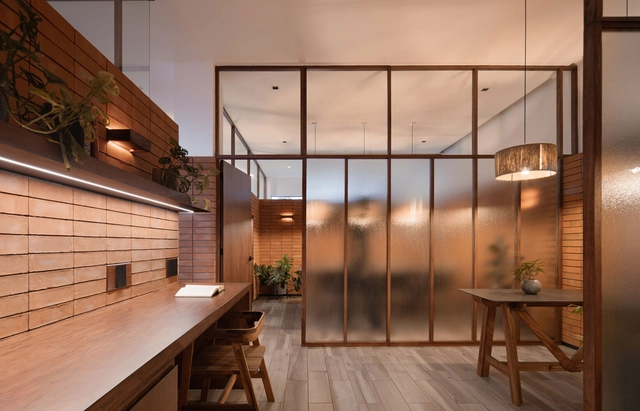 Oficinas GEA / JAA Arquitectos - Fotografía interior, En Detalle, Puerta, Mesas, Bancas