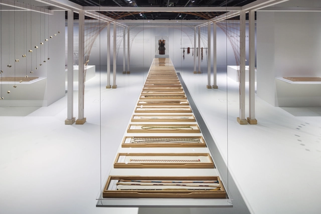 KUMIHIMO: Japanese Silk Braiding by DOMYO / Rei Mitsui Architects - Interior Photography, Museums & Exhibit , Stairs, Handrail, Column
