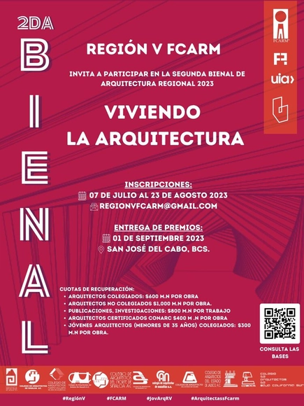 La Región V de la Federación de Colegios de Arquitectos de la República Mexicana A.C. invita a participar en la segunda bienal de arquitectura regional 2023 - Imagen Principal