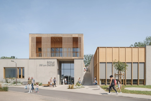 La Croze School / rue royale architectes - Exterior Photography, Elementary & Middle School, Facade