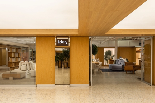 Loja Líder Cidade Jardim / Nitsche Arquitetos - Fotografia de Interiores, Loja, Fachada, Porta, Viga, Cadeira, Mesa