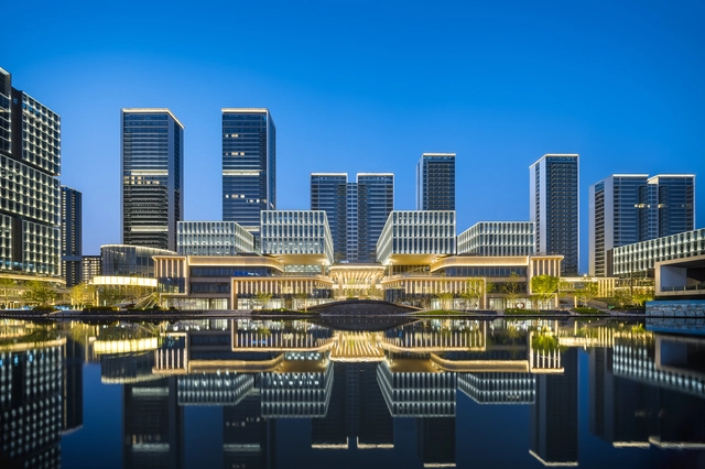 杭州亚运会亚运村万科日耀之城滨水商业 / HKS Architects - 建筑图, 办公设施, 表皮, 城市
