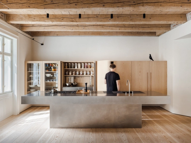 Flat 29A / Martin Skoček - Interior Photography, Apartment Interiors, Kitchen, Beam, Table