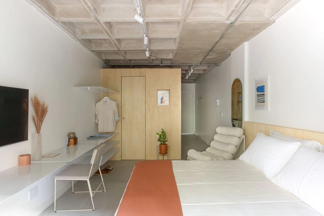 Apartamento Baunilha / Mínimo Arquitetura e Design - Fotografia de Interiores, Apartamentos, Dormitório, Porta, Mesa, Cadeira, Cama