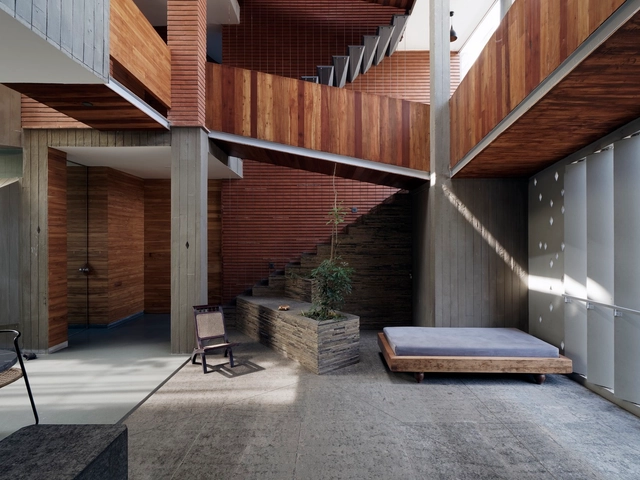 The Breathing Quadrant / PMA madhushala - Interior Photography, Houses, Beam, Facade, Chair