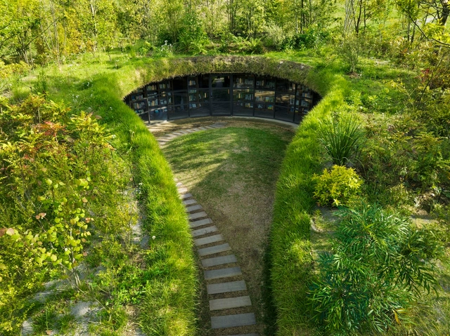 Library in the Earth / Hiroshi Nakamura & NAP - Exterior Photography, Landscape, Garden, Arch, Stairs, Forest