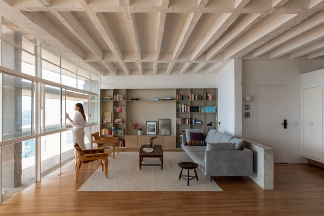 Copan D Apartment / Estúdio BRA Arquitetura - Interior Photography, Detail, Beam, Chair, Table