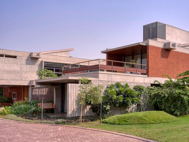 The Courtyard House / Rushi Shah Architects + Tattva Landscapes - Exterior Photography, Houses, Courtyard, Facade, Door