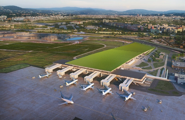 Rafael Viñoly Architects presenta un aeropuerto cubierto por viñedos en Florencia, Italia - Imagen Principal