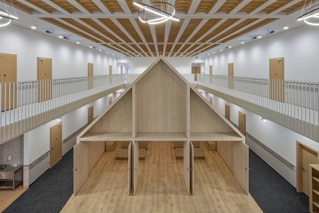 Home for The Homeless / xystudio - Interior Photography, Healthcare , Beam, Handrail, Facade, Stairs, Arch, Lighting