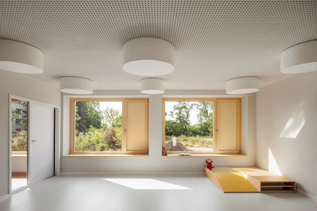 Campus-Kindergarten Merseburg / Aline Hielscher Architektur - Interior Photography, Kindergarten, Facade, Beam, Lighting