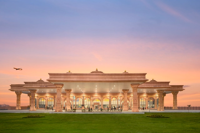 Maharishi Valmiki International Airport / STHAPATI - Exterior Photography, Airport, Facade, Column, Door