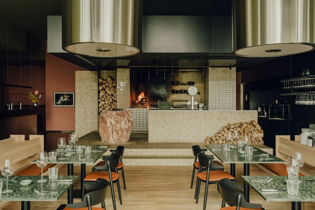 Beefclub 'Fire and Salt' Restaurant  / Ester Bruzkus Architekten - Interior Photography, Restaurant, Kitchen, Table, Countertop, Chair