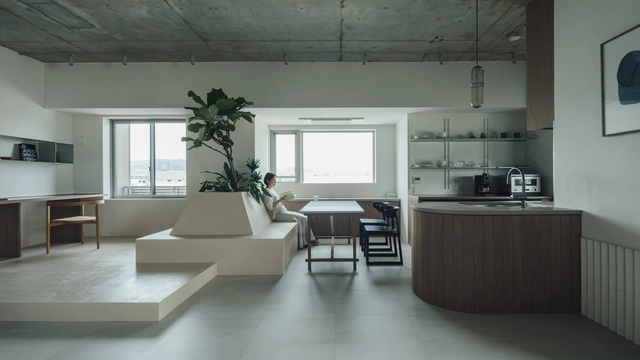 T House / FATHOM - Interior Photography, Apartment Interiors, Kitchen, Table, Countertop, Chair