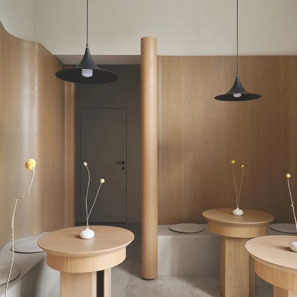 Kosh Coffee Shop / UP2DATE architects - Interior Photography, Coffee Shop Interiors, Bathroom, Table, Lighting