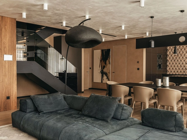 Farby Apartment / Makhno Studio - Interior Photography, Apartment Interiors, Lighting, Table