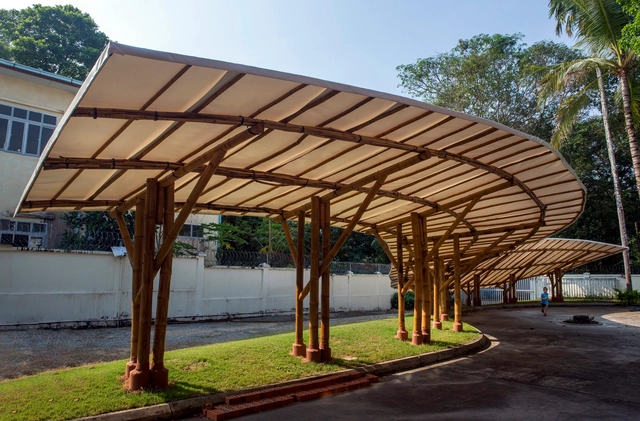 Shade School Playground Pavilion / Blue Temple - Exterior Photography, Schools , Facade
