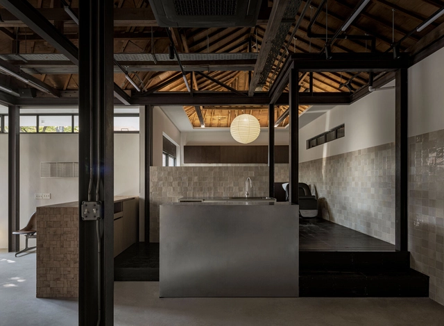 Tan estudio de peluquería/ oftn studio - Fotografía interior, Interiores De Espacios De Bienestar, Cocina, Fijación Vigas, Fachada