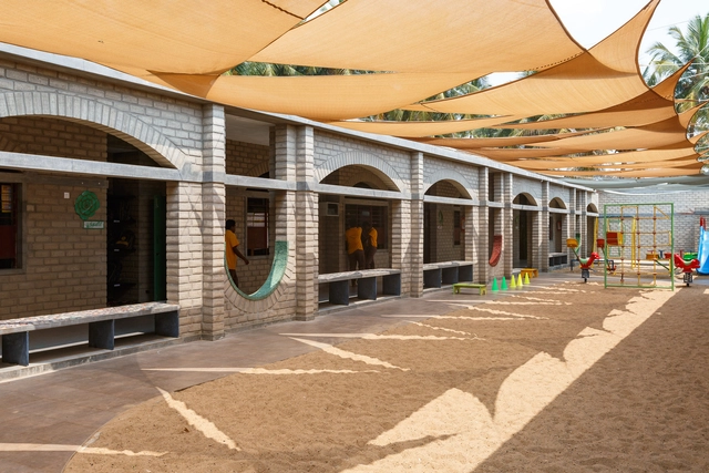 Sai Kirupa Special School / Biome Environmental Solutions - Interior Photography, Sustainability, Facade, Door, Bench