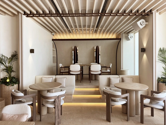 Nalu Surf Club and Ilios Beach Club Abu Dhabi / Elastic Architects - Interior Photography, Sports Architecture, Table, Chair, Lighting