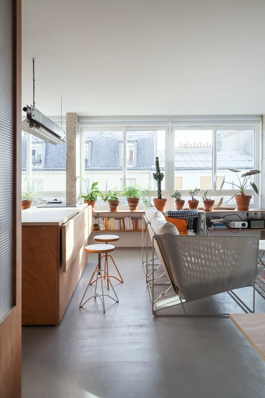 Apartement Rhin / minuit architectes - Interior Photography, Apartment Interiors, Kitchen, Chair, Lighting, Table