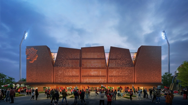 Populous Designs New Wrexham AFC Stadium Kop Stand with Signature Brickwork Pattern - Featured Image