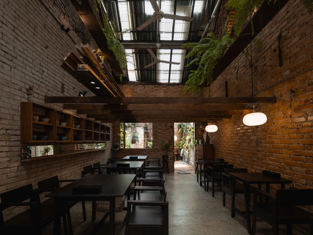 O Plant-based Ton That Dam Cafe Restaurant / xưởng xép - Interior Photography, Adaptive Reuse, Beam, Lighting, Chair