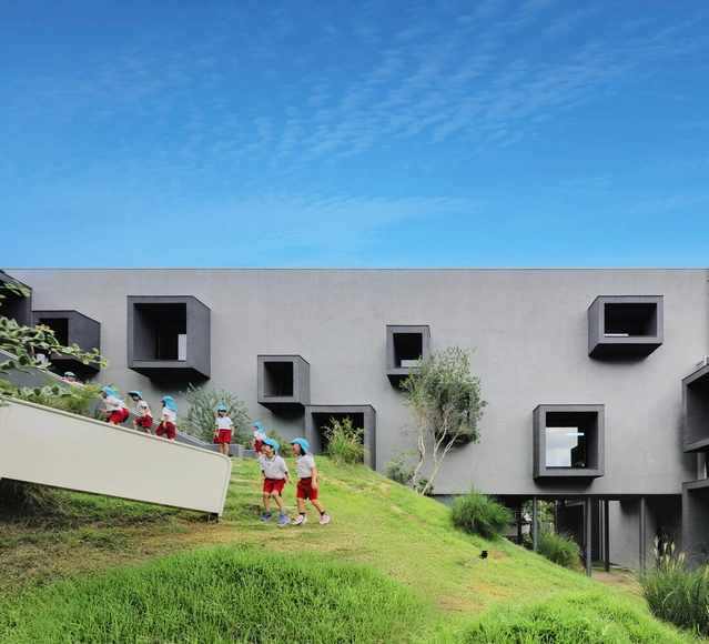 FK Kindergarten and Nursery / HIBINOSEKKEI + Youji no Shiro + Kids Design Labo - Exterior Photography, Kindergarten, Courtyard