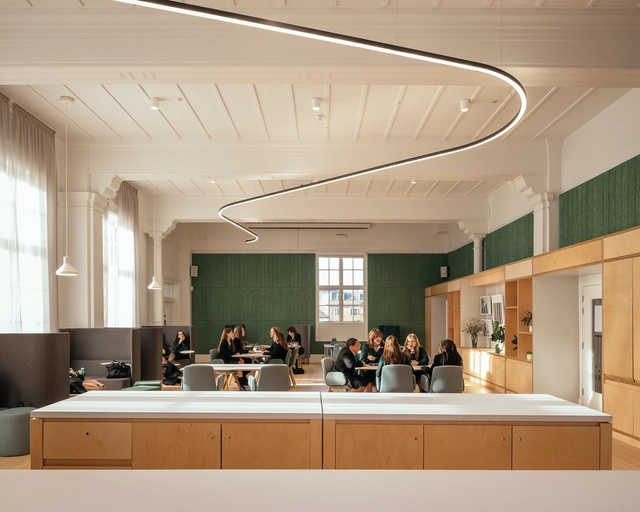 Temple Building Refurbishment Brighton Girls School / Walters & Cohen Architects - Interior Photography, Refurbishment, Kitchen, Table, Lighting, Chair